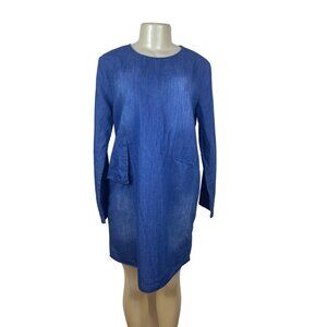 SSKNKN Womens Blue Denim Long-Sleeve Tunic Dress With Pockets Size XXL